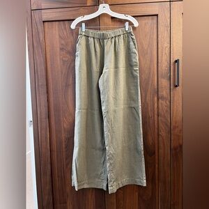 Caslon Wide-Leg Elastic Waist Linen Women’s Pants — Olive Green size XS